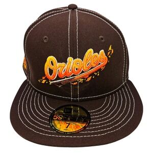 New Era 59FIFTY Baltimore Orioles Foliage Brown Fitted Hat Size 7 50th Patch